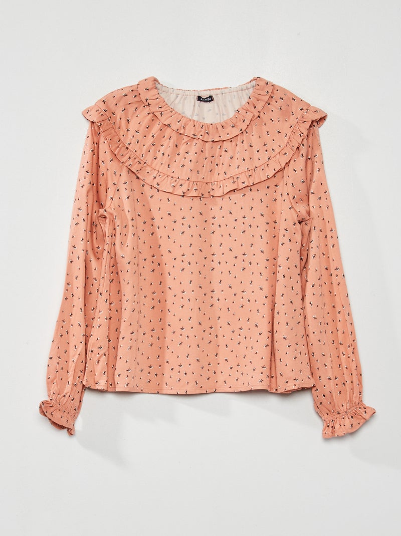 Blouse fleurie volantée Vieux rose - Kiabi