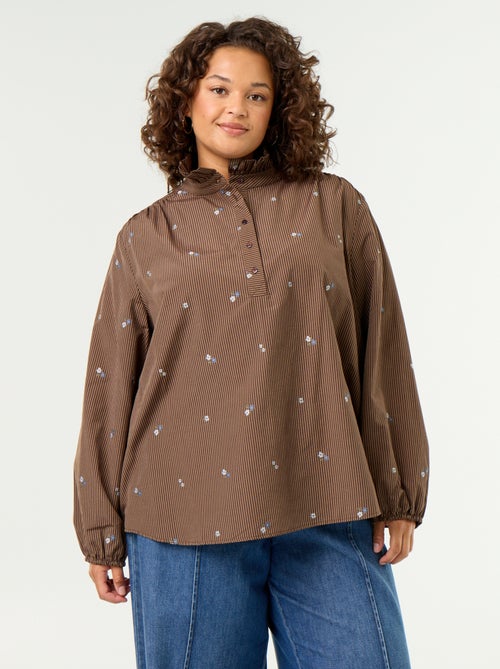 Blouse fleurs brodées avec col montant - Kiabi