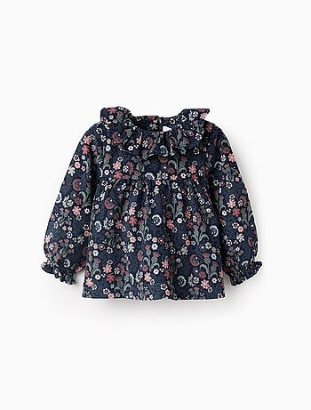 Blouse Floral en Velours Côtelé