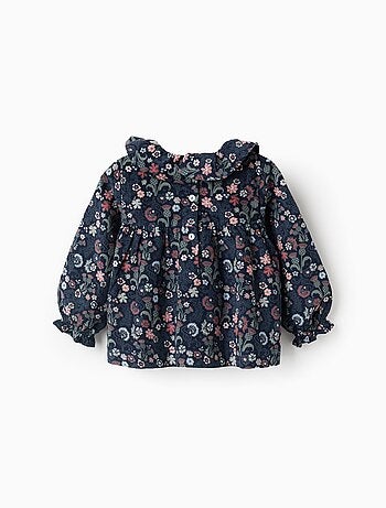 Blouse Floral en Velours Côtelé