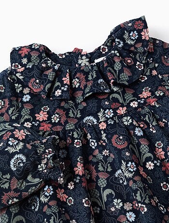 Blouse Floral en Velours Côtelé