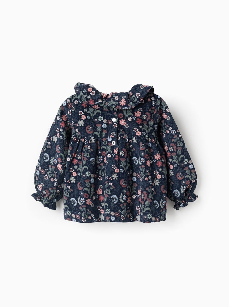 Blouse Floral en Velours Côtelé Bleu foncé - Kiabi