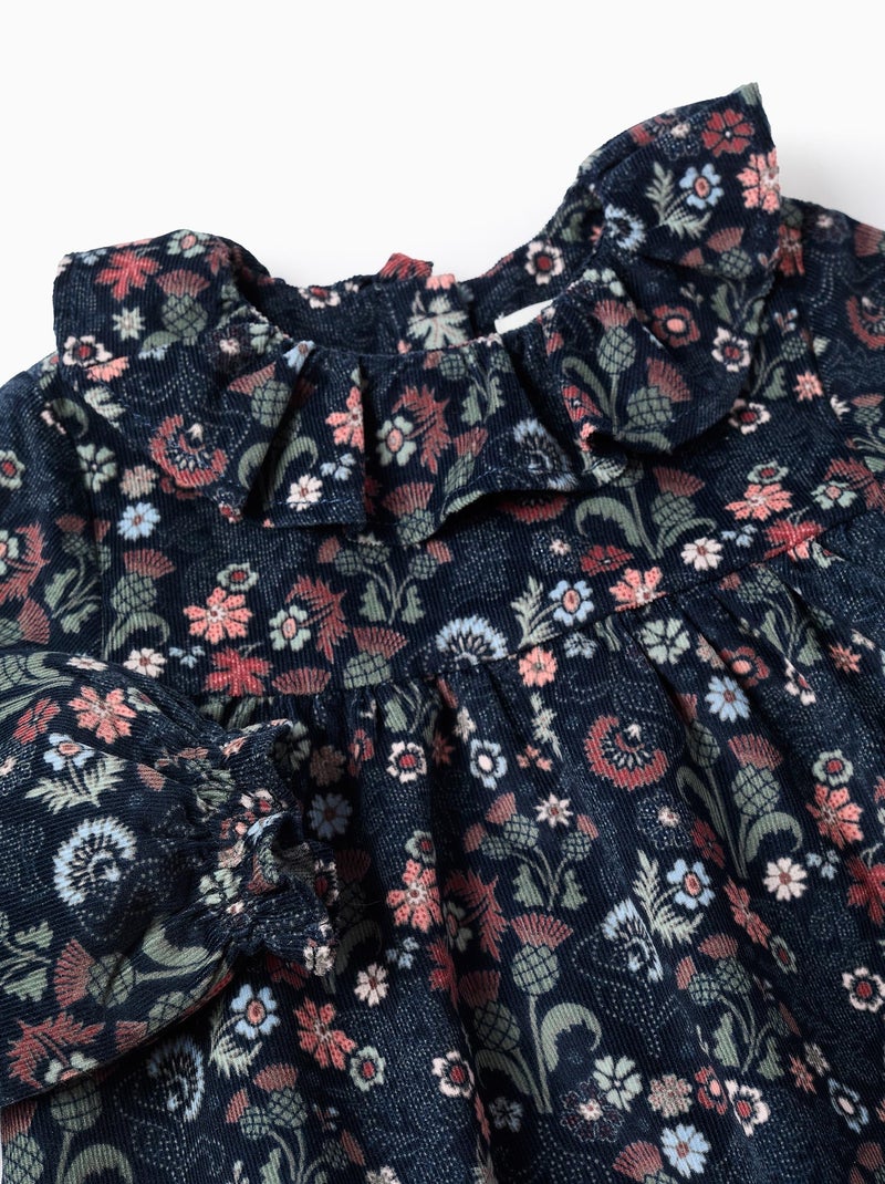 Blouse Floral en Velours Côtelé Bleu foncé - Kiabi