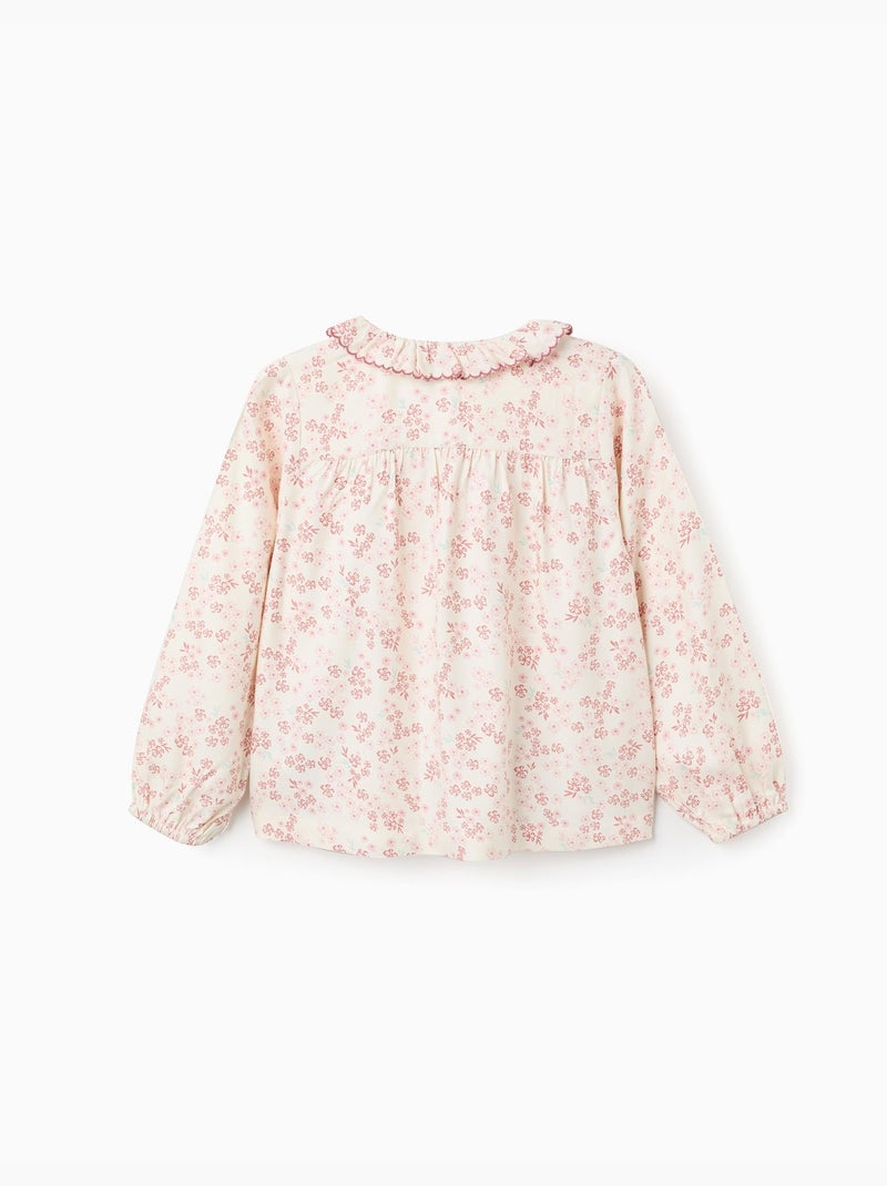 Blouse florale à manches longues et volants Blanc - Kiabi
