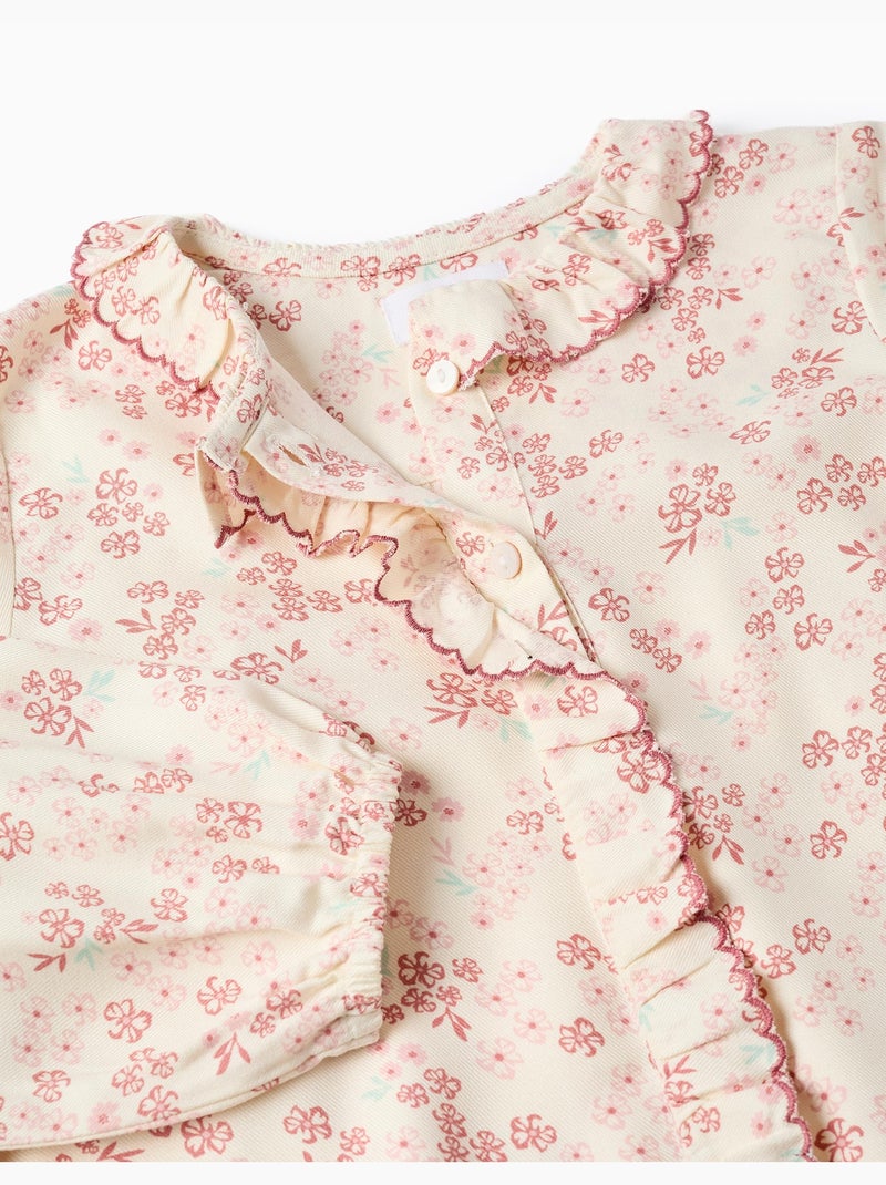 Blouse florale à manches longues et volants Blanc - Kiabi