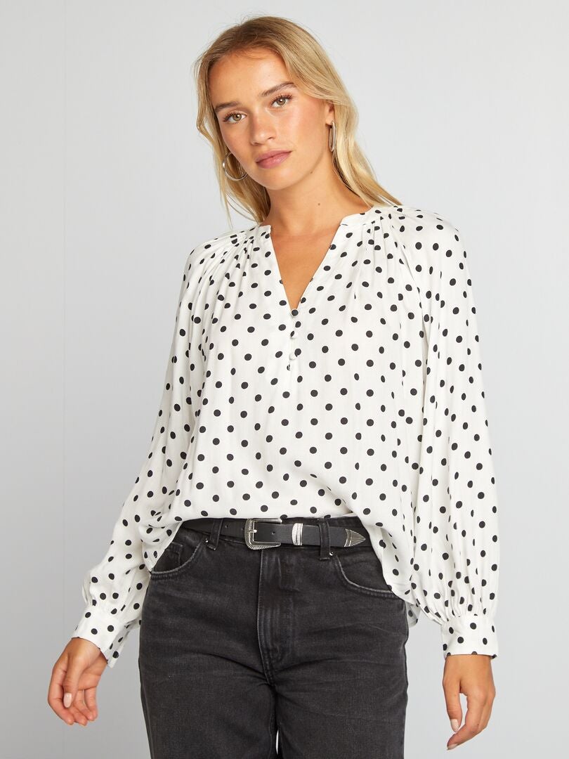 Blouse fluide à imprimé Blanc 'pois' - Kiabi