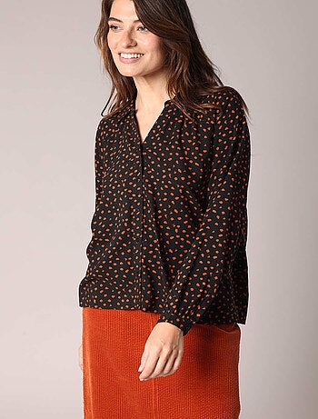 Blouse fluide à imprimé graphique et col tunisien 'Deeluxe'