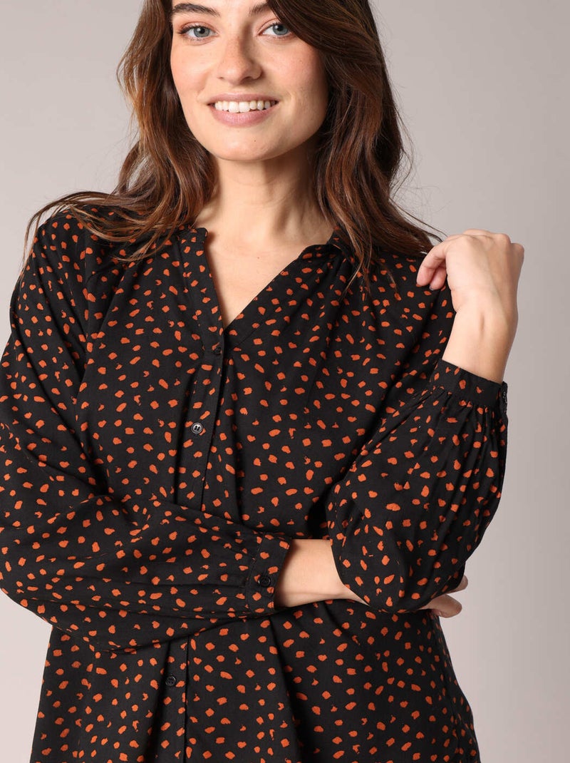 Blouse fluide à imprimé graphique et col tunisien 'Deeluxe' Noir - Kiabi