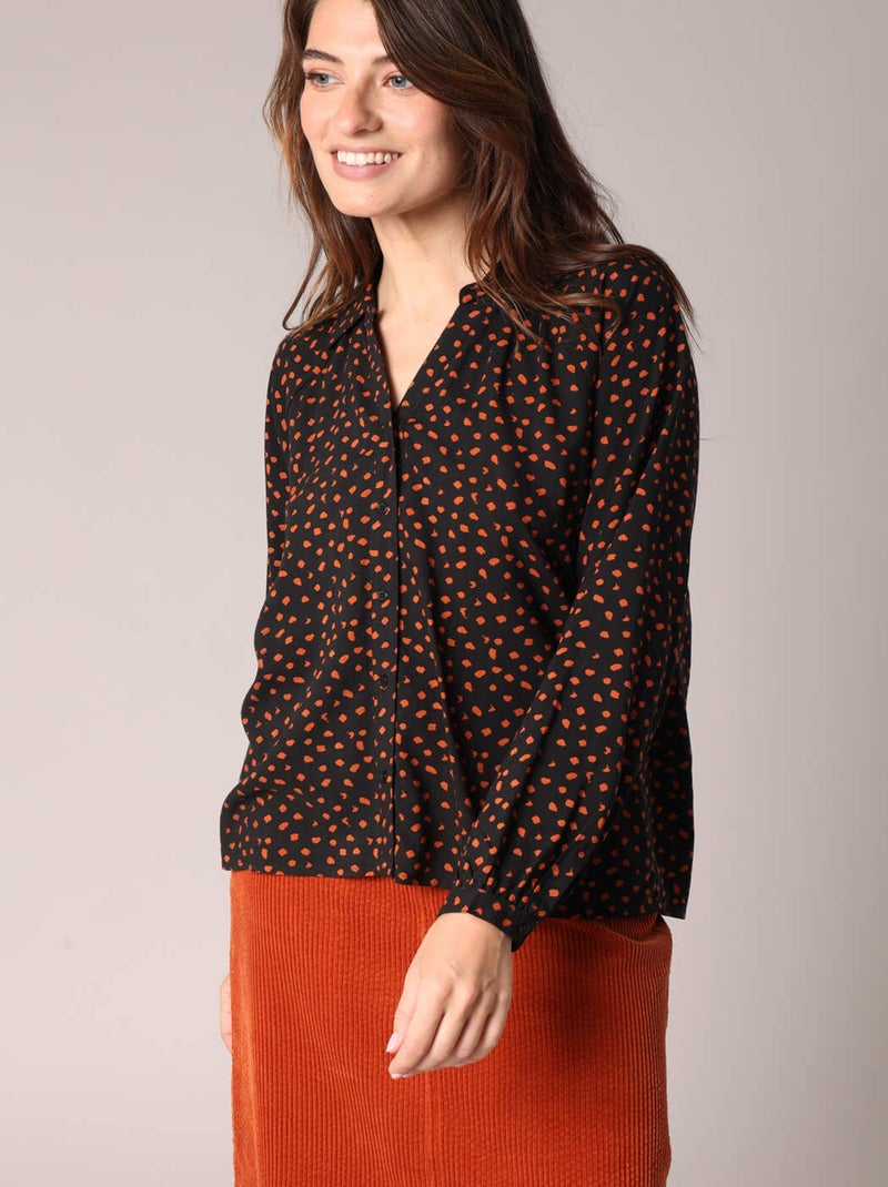 Blouse fluide à imprimé graphique et col tunisien 'Deeluxe' Noir - Kiabi