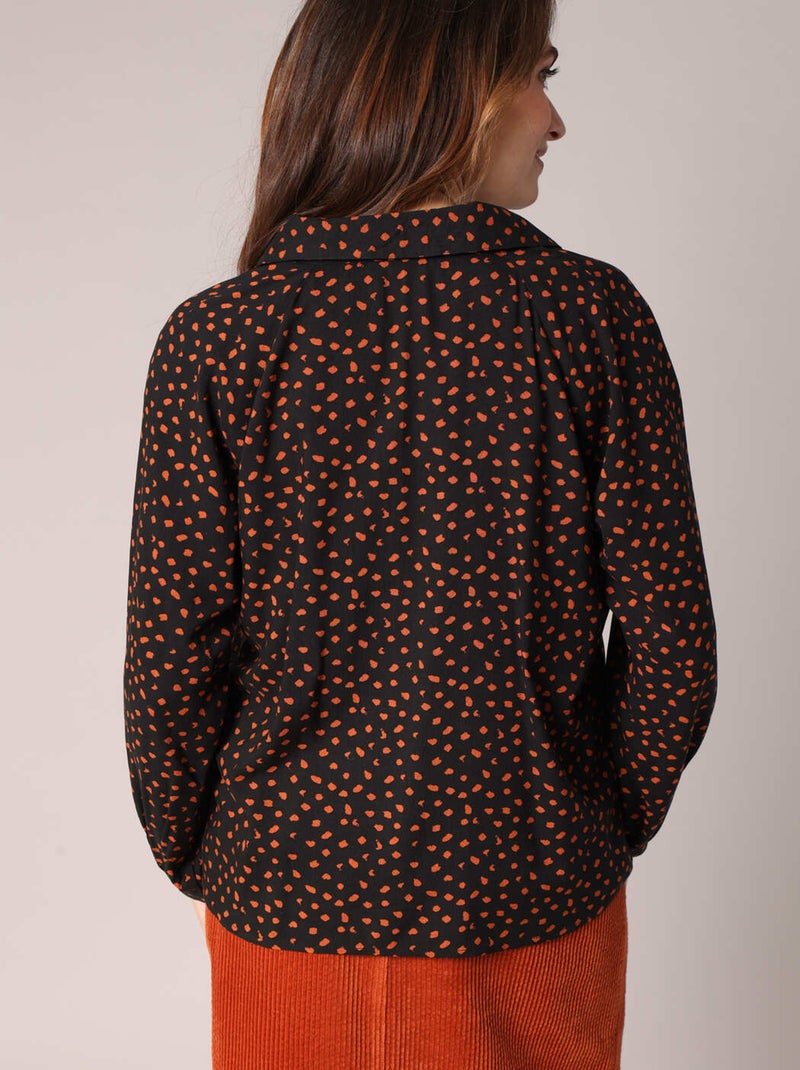 Blouse fluide à imprimé graphique et col tunisien 'Deeluxe' Noir - Kiabi