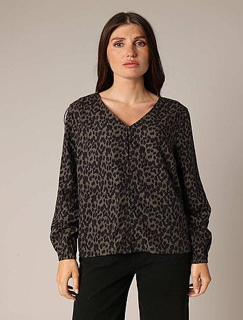 Blouse fluide à imprimé léopard et col en V 'Deeluxe'