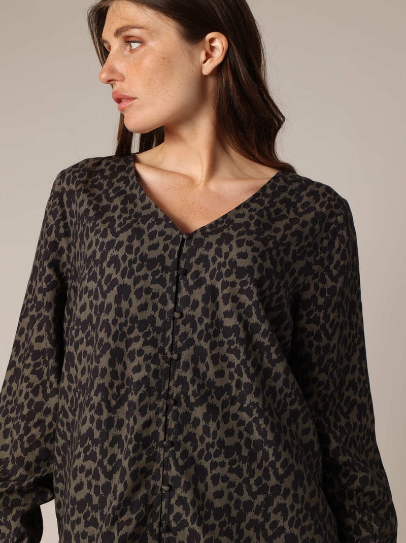 Blouse fluide à imprimé léopard et col en V 'Deeluxe' Noir - Kiabi