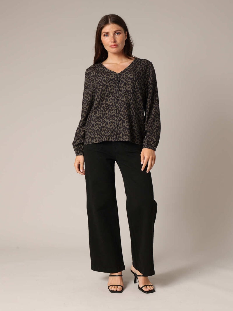 Blouse fluide à imprimé léopard et col en V 'Deeluxe' Noir - Kiabi