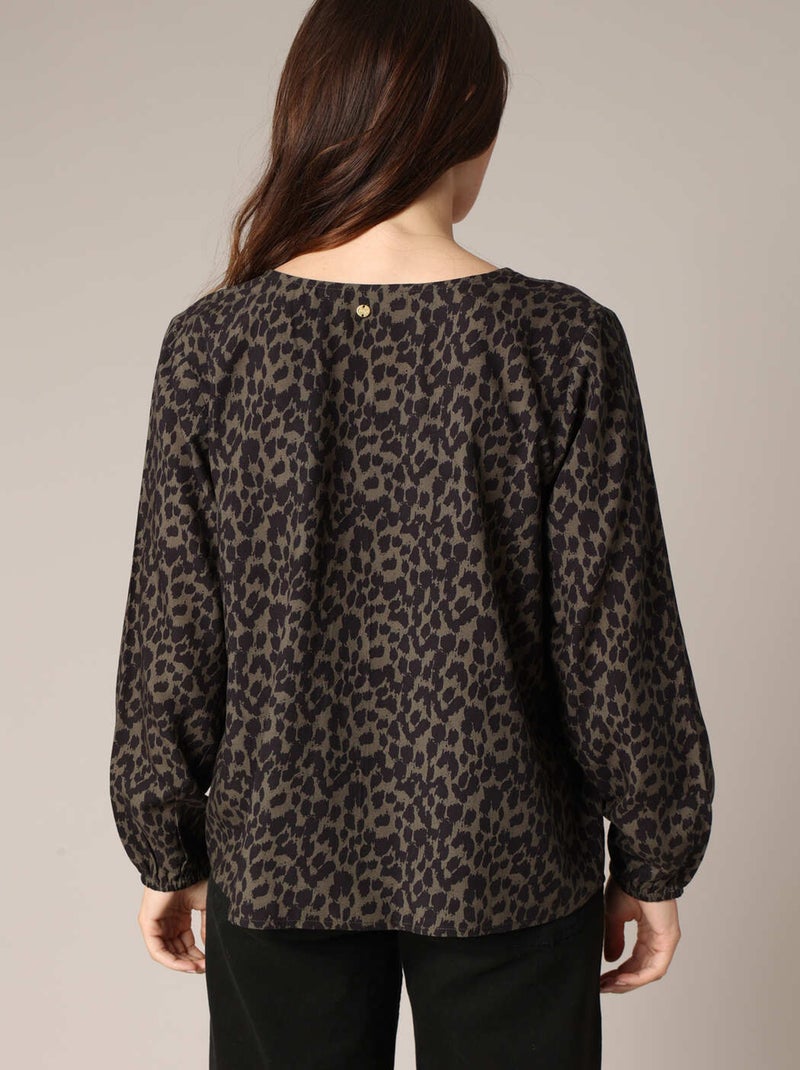 Blouse fluide à imprimé léopard et col en V 'Deeluxe' Noir - Kiabi