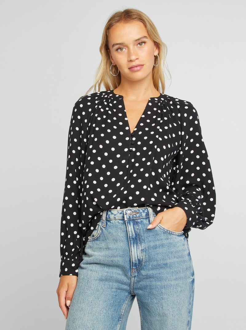 Blouse fluide à imprimé Noir 'pois' - Kiabi