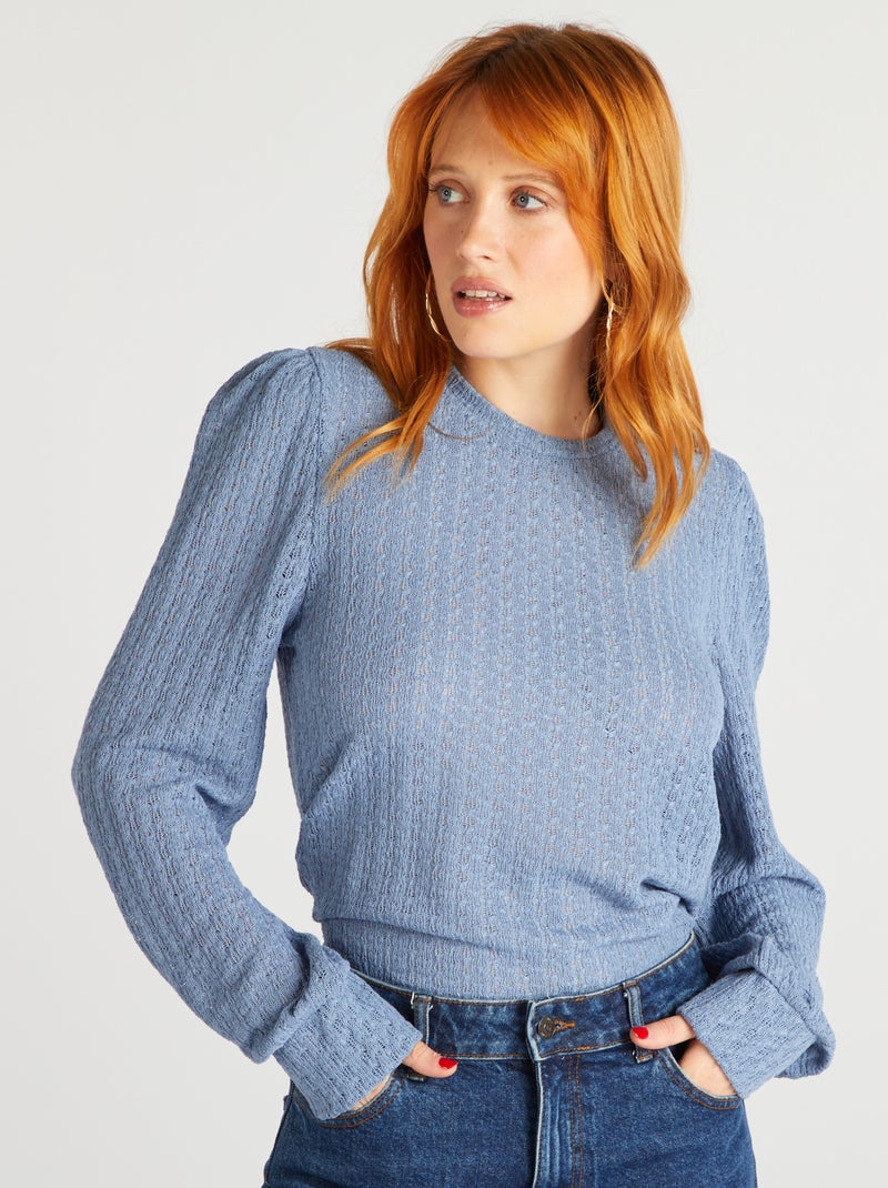 Blouse fluide à manches longues bleu - Kiabi