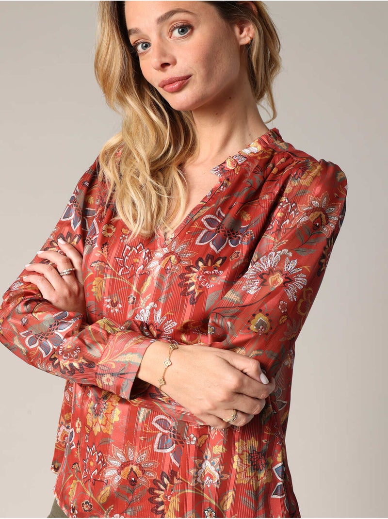 Blouse fluide à motif floral 'deeluxe' Orange - Kiabi