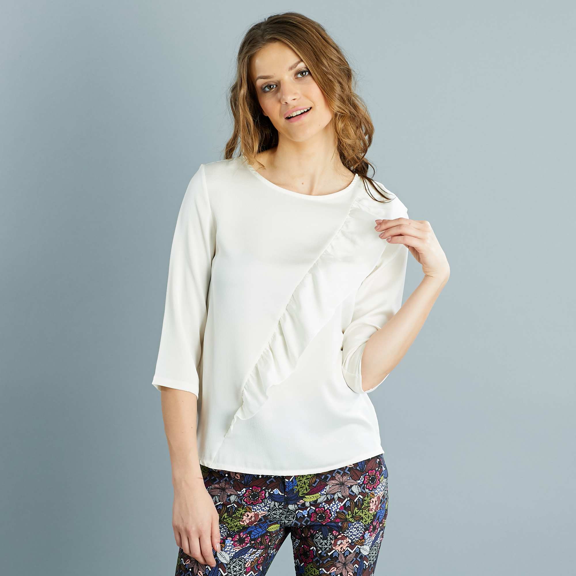  Blouse  fluide   volants asym triques Femme  blanc craie 