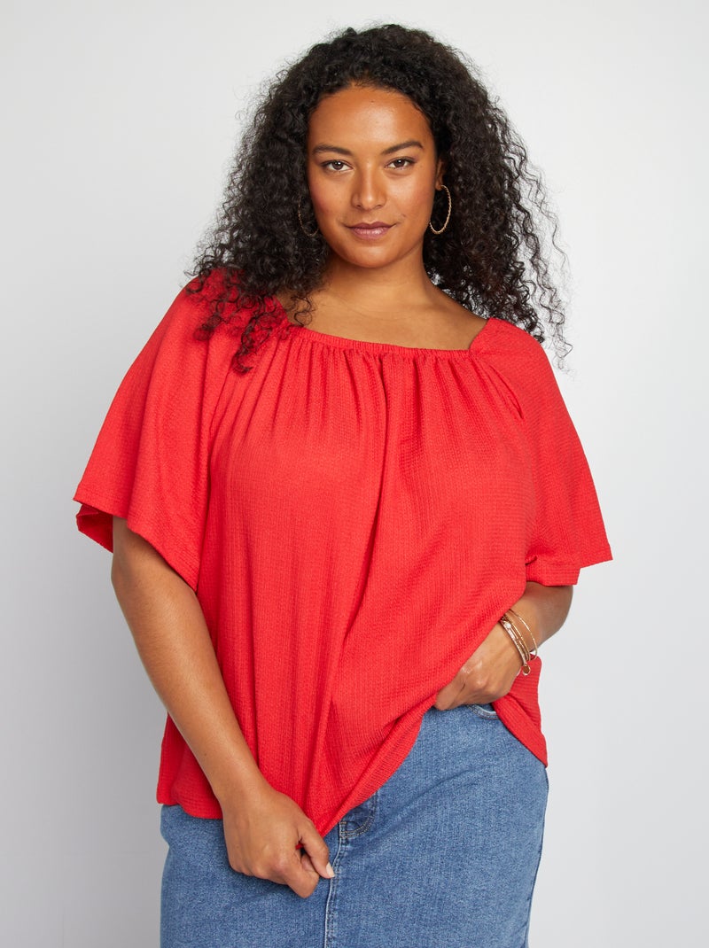 Blouse fluide avec col élastiquée rouge - Kiabi
