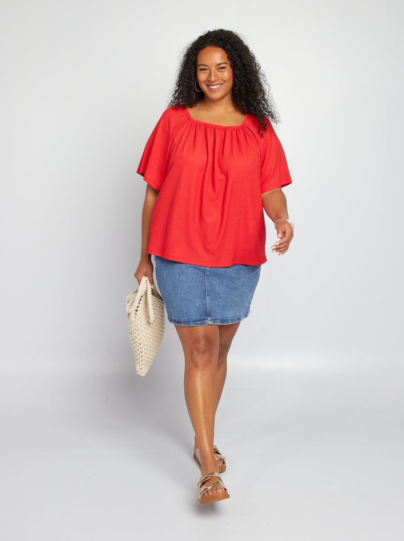 Blouse fluide avec col élastiquée rouge - Kiabi