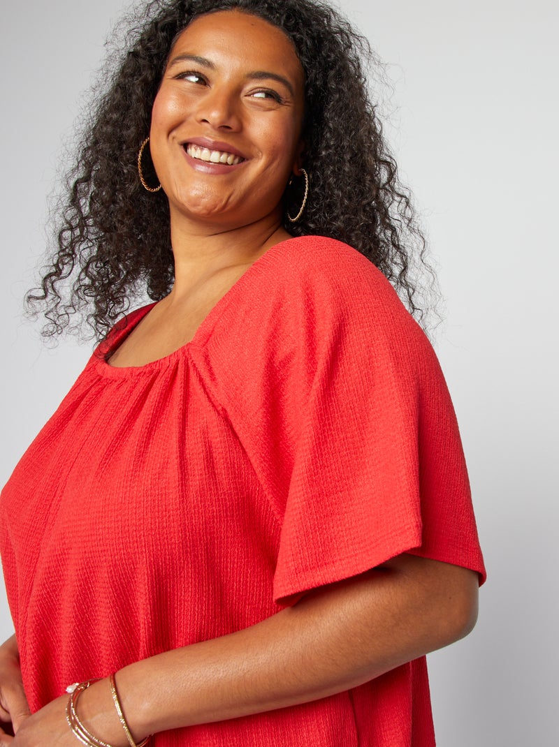 Blouse fluide avec col élastiquée rouge - Kiabi