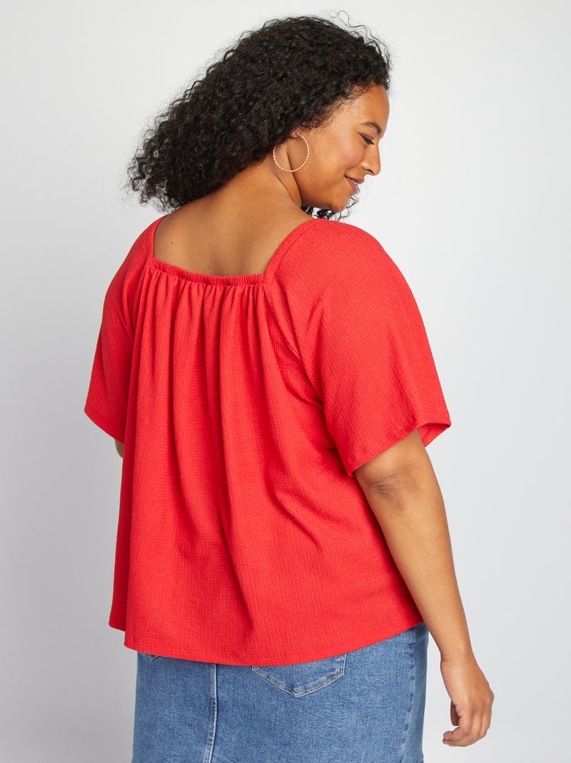 Blouse fluide avec col élastiquée rouge - Kiabi