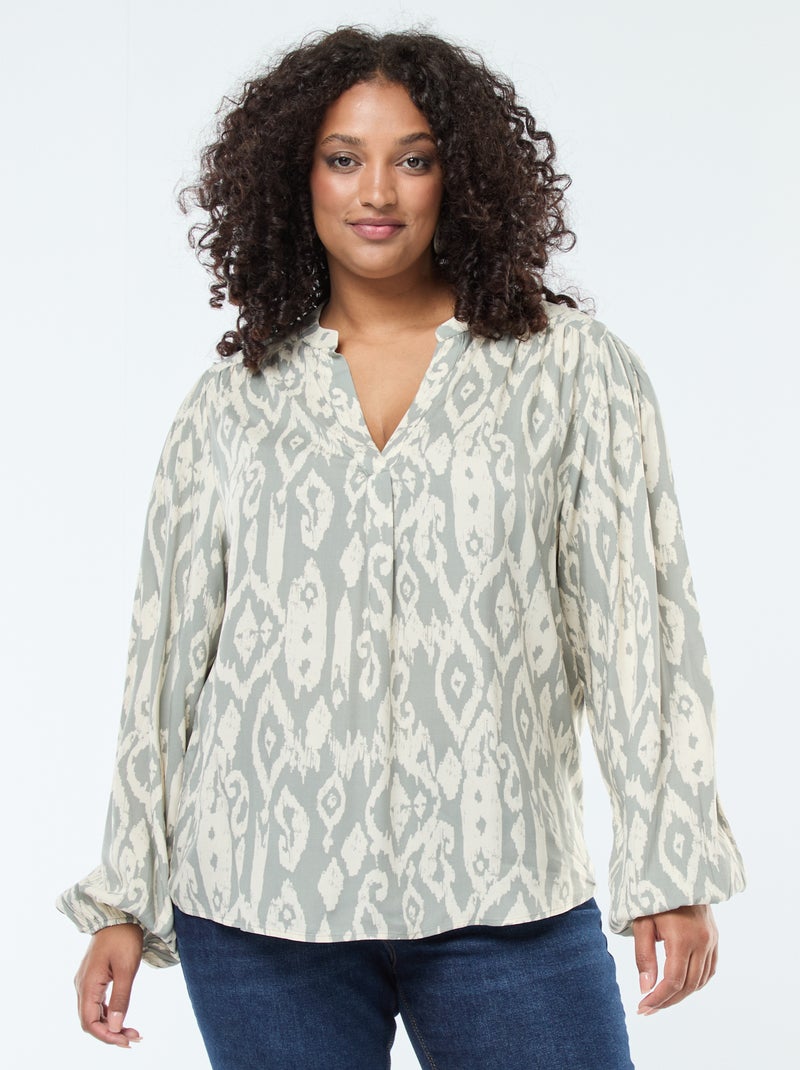 Blouse fluide avec col mao et motif all over Vert - Kiabi