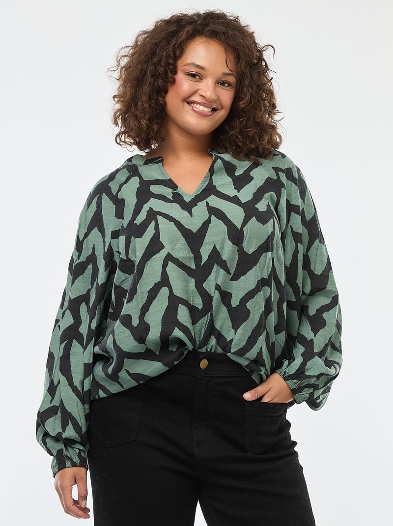 Blouse fluide avec col mao 'Only Camarkoma' Vert - Kiabi