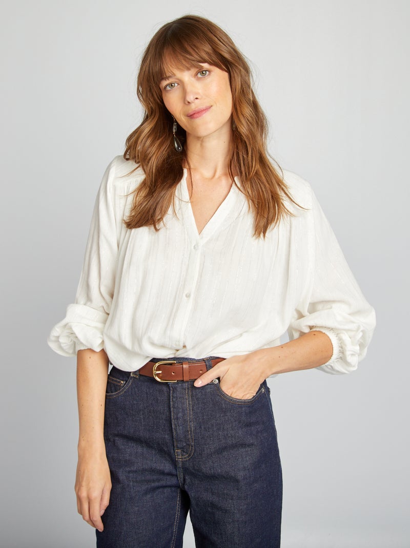 Blouse fluide avec fils métalliques brillants blanc - Kiabi
