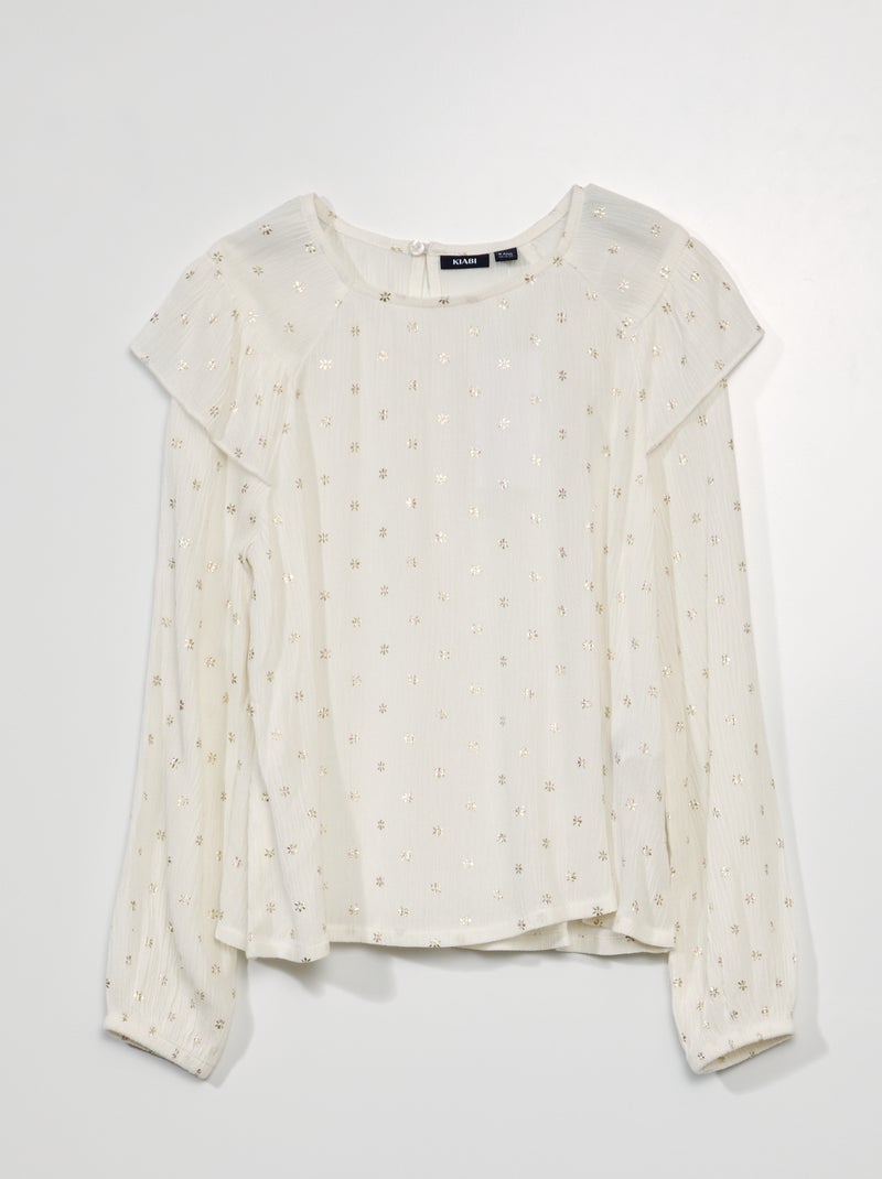 Haut Blouse Fluide MAJE - Manches Longues, Blanc & Or - Taille 36/38 - Occasion Très Bon état