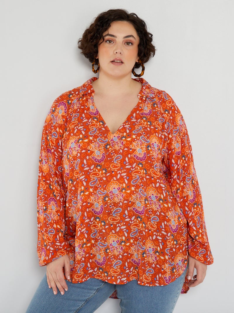 Blouse fluide avec imprimé Orange - Kiabi