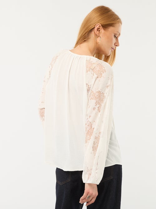 Blouse fluide avec manches en dentelle transparente - Kiabi
