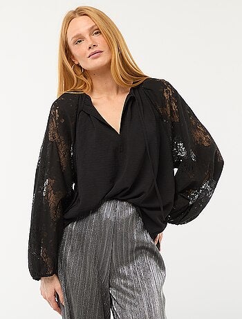 Blouse fluide avec manches en dentelle transparente