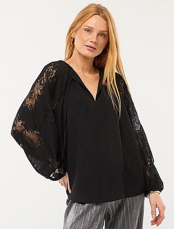 Blouse fluide avec manches en dentelle transparente