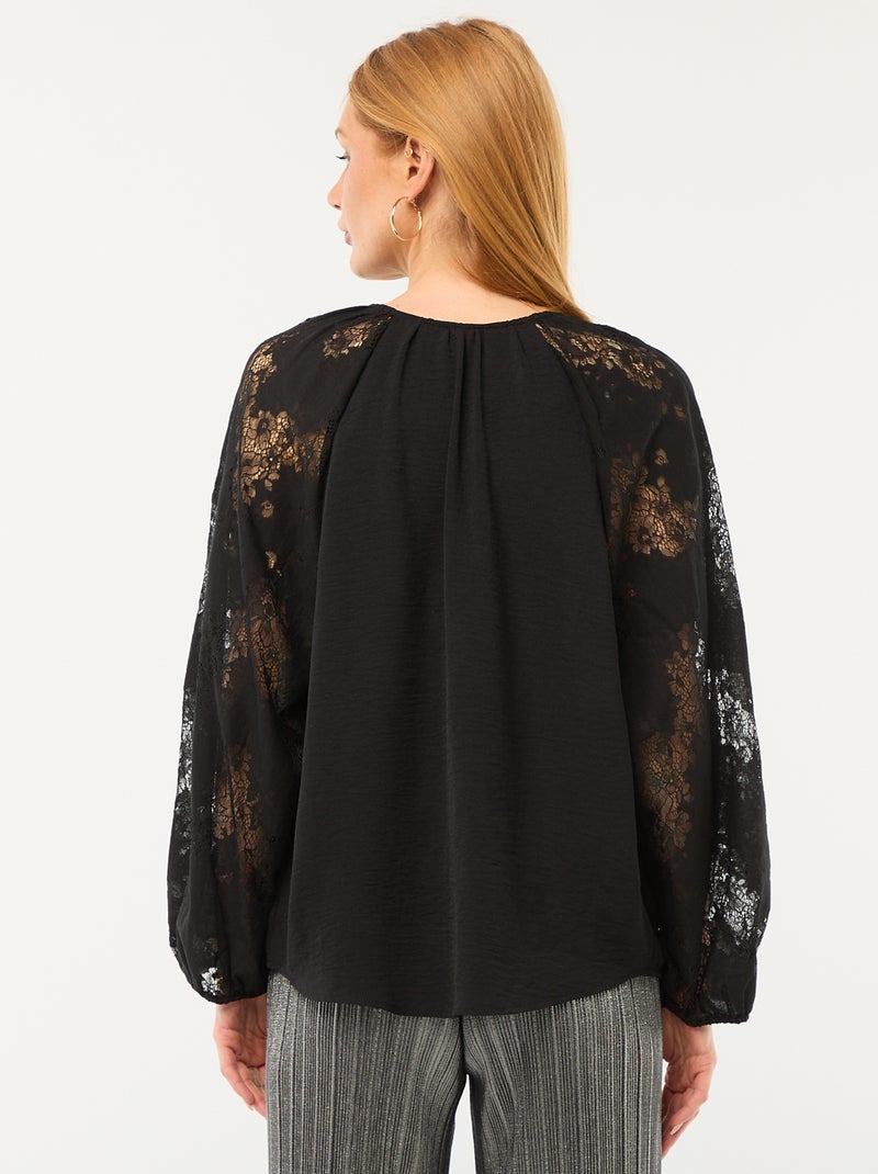 Blouse fluide avec manches en dentelle transparente Noir - Kiabi