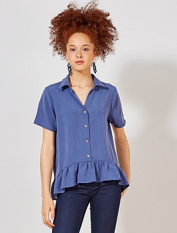 Blouse fluide boutonnée à volants - Kiabi