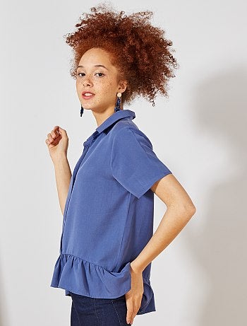 Blouse fluide boutonnée à volants - Kiabi