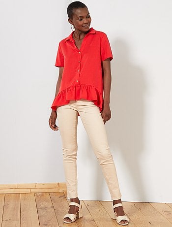 Blouse fluide boutonnée à volants - Kiabi