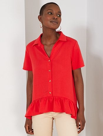 Blouse fluide boutonnée à volants - Kiabi