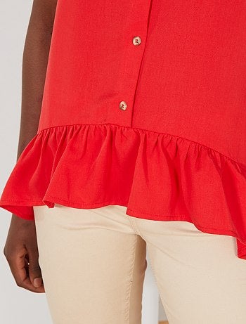 Blouse fluide boutonnée à volants - Kiabi