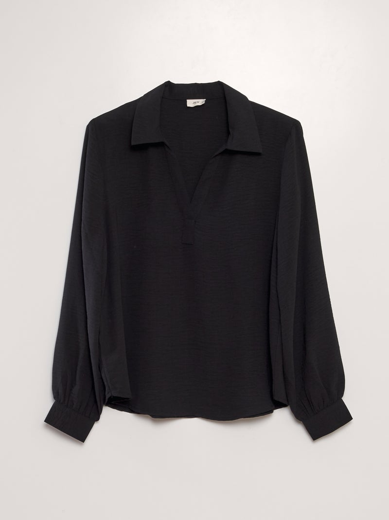 Blouse fluide col polo noir - Kiabi