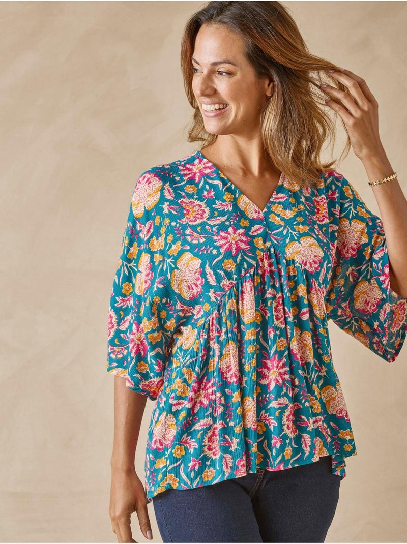 Blouse fluide coupe ample - DAXON Bleu Multicolore - Kiabi