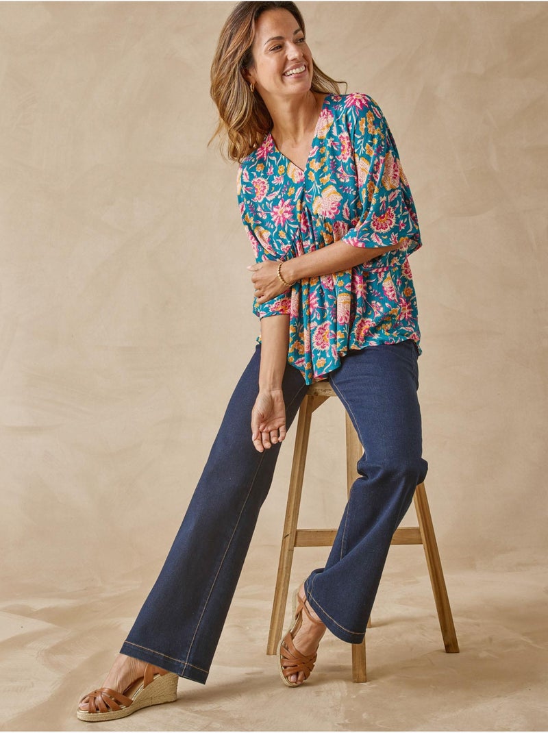 Blouse fluide coupe ample - DAXON Bleu Multicolore - Kiabi