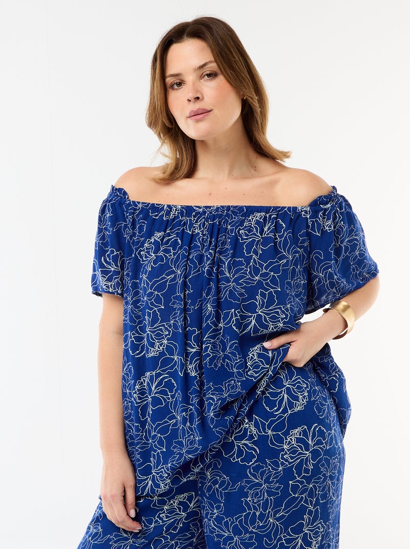 Blouse fluide crêpée à manches courtes Bleu - Kiabi