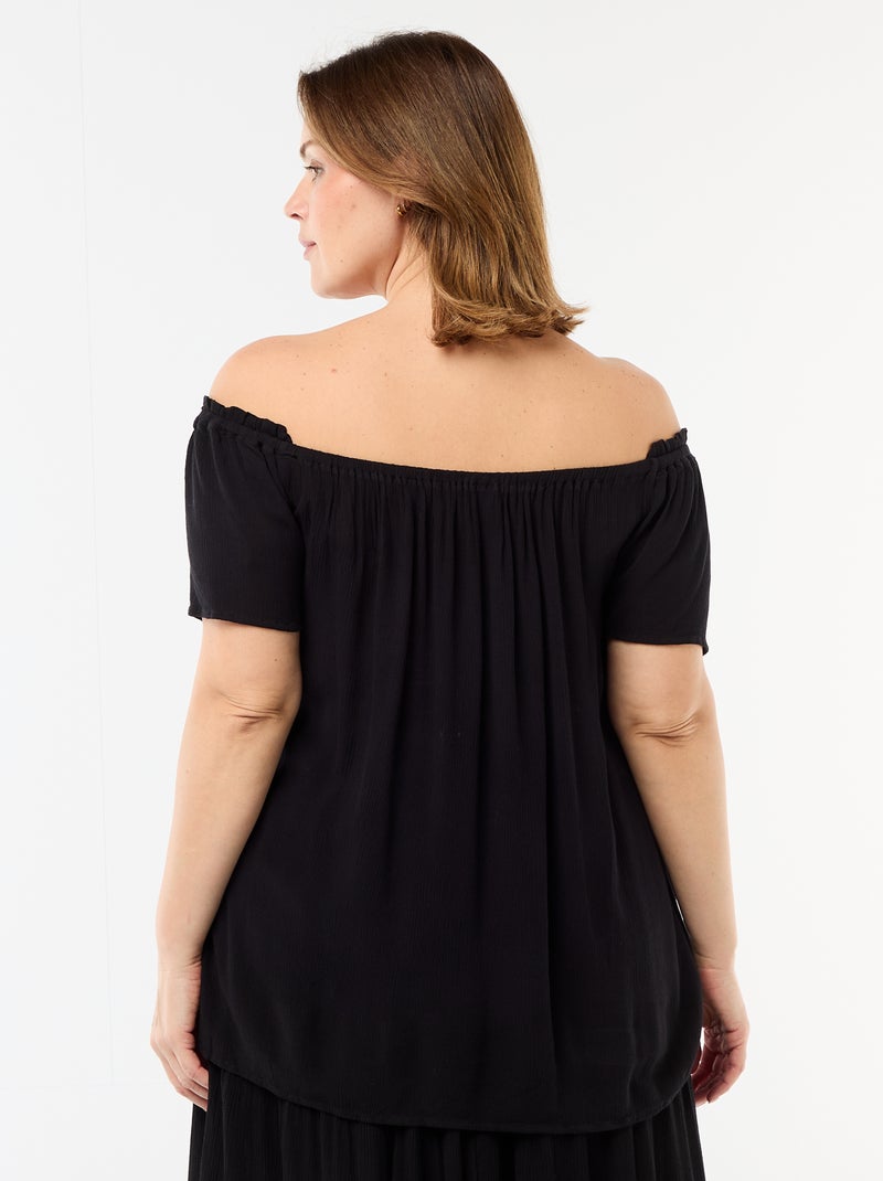 Blouse fluide crêpée à manches courtes Noir - Kiabi
