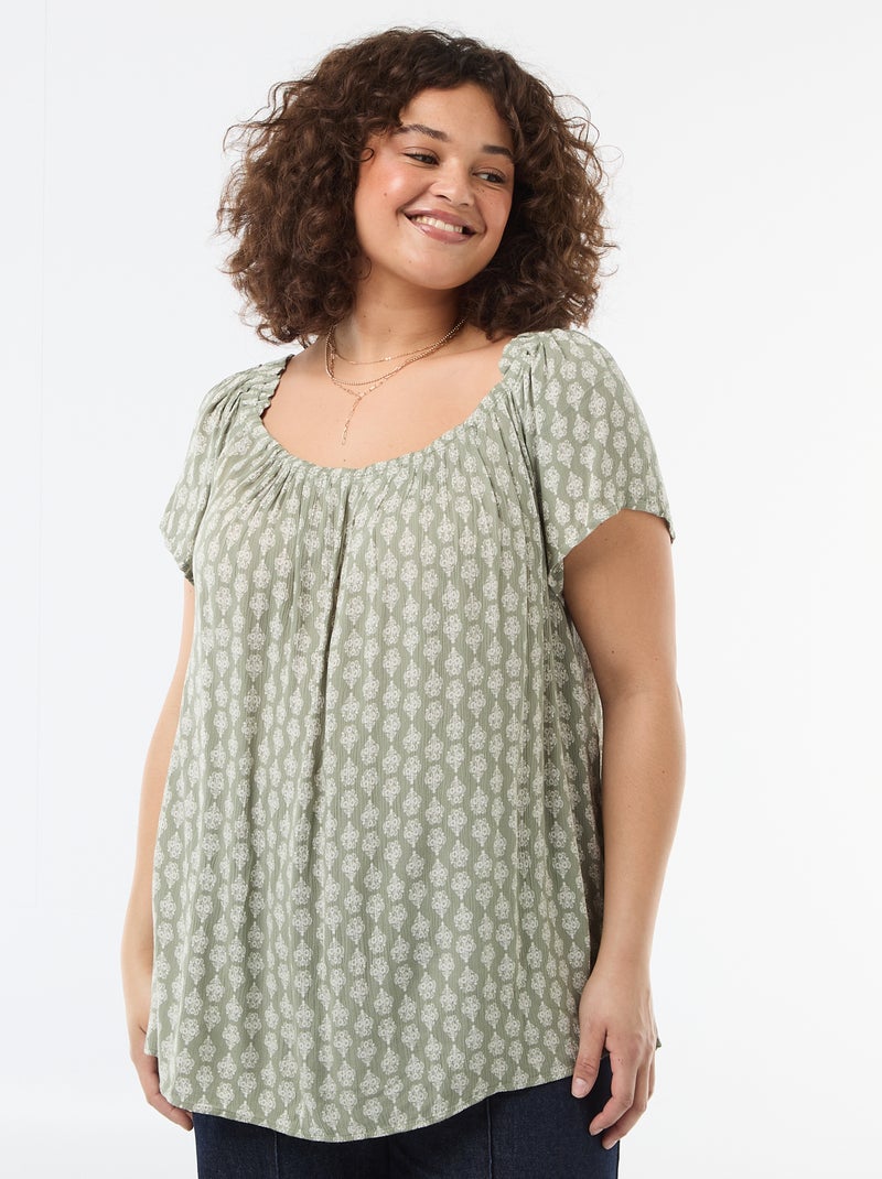 Blouse fluide crêpée à manches courtes Vert - Kiabi