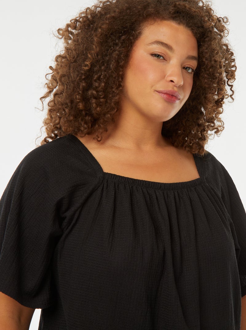 Blouse fluide encolure bardot en maille gaufrée noir - Kiabi