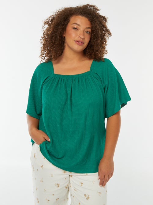 Blouse fluide encolure bardot en maille gaufrée - Kiabi