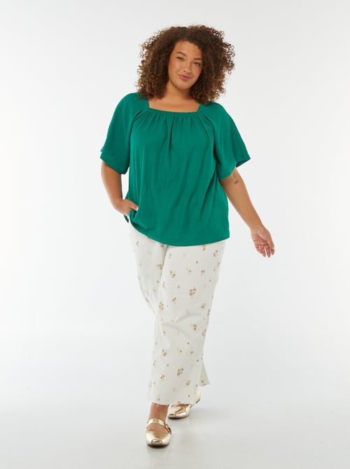 Blouse fluide encolure bardot en maille gaufrée - Kiabi