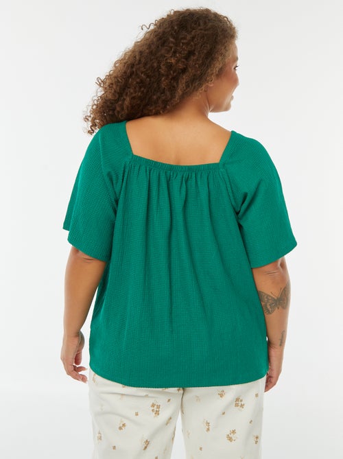 Blouse fluide encolure bardot en maille gaufrée - Kiabi